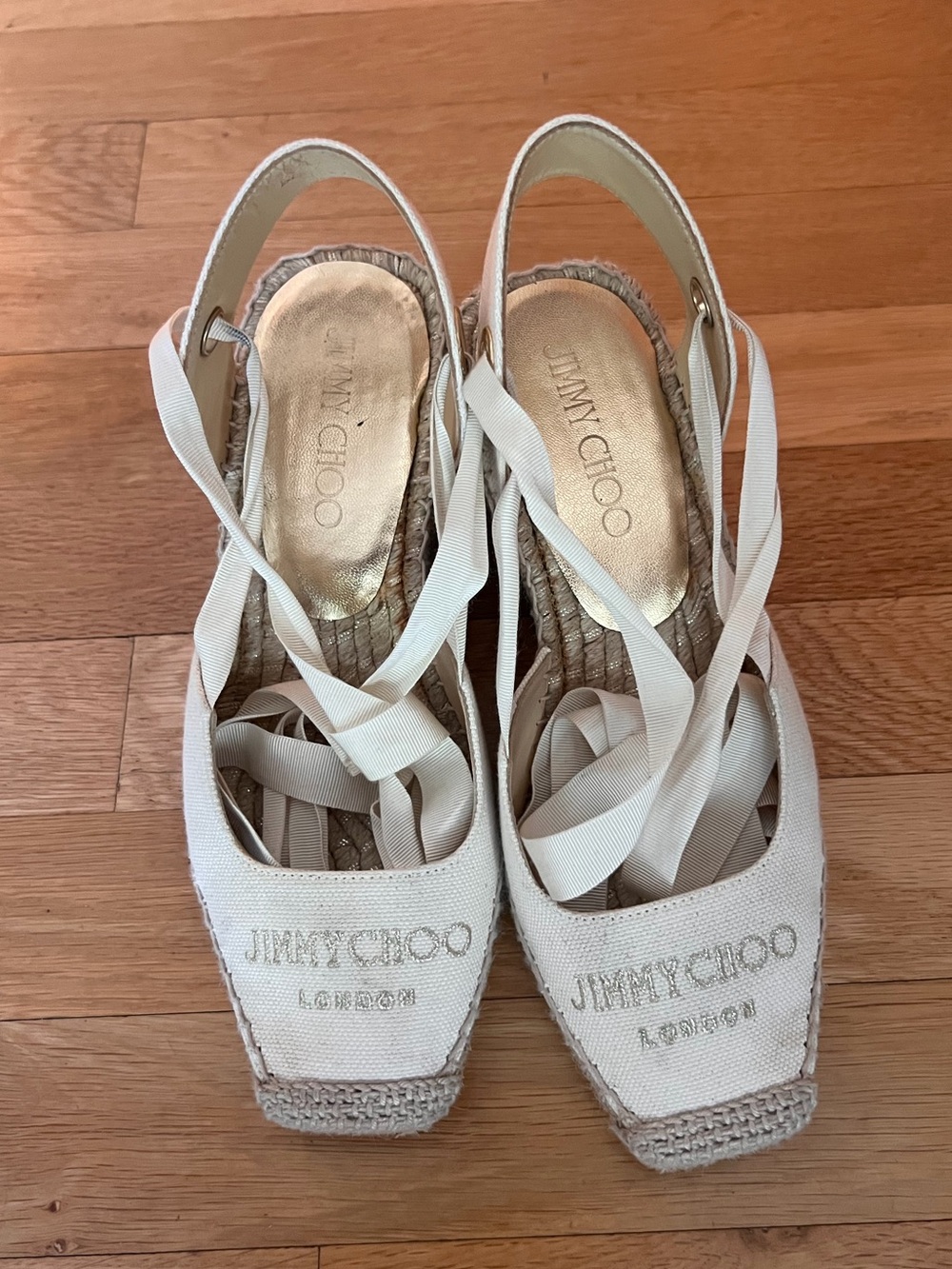 Jimmy Choo Cream Espadrille Slingback Wedges